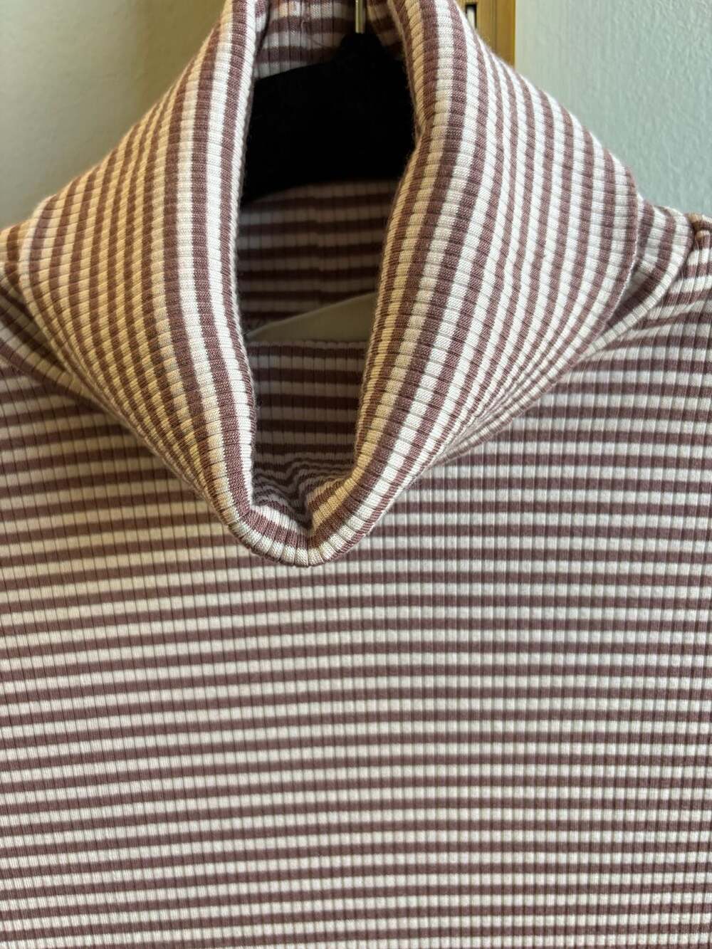 Levi's Brown and White Striped Ribbed Turtleneck Long Sleeve Top